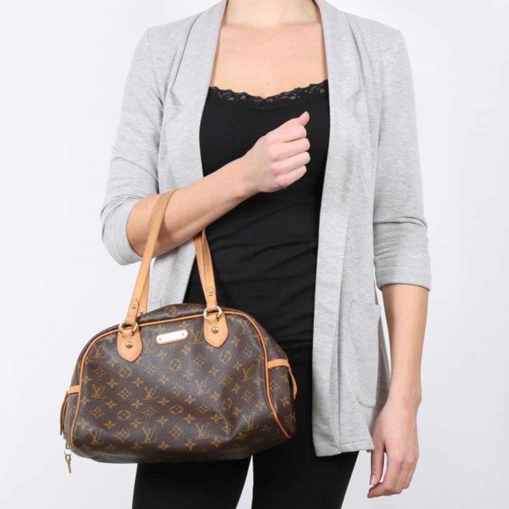 Louis Vuitton Brown Monogram Canvas Shoulder Bag with Tan Leather Trim